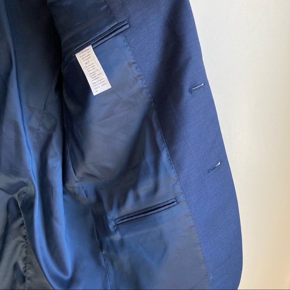 NWT Calvin Klein Blue Wool Skinny Fit Milo Long Suit Coat Sz 44 Long - Picture 9 of 10